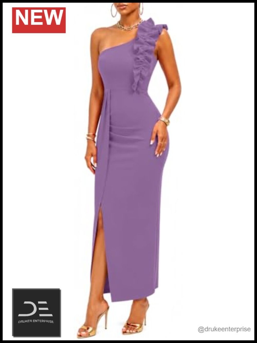 One Shoulder Formal Midi Dress High Slit Corset Bodice Cocktail Party
